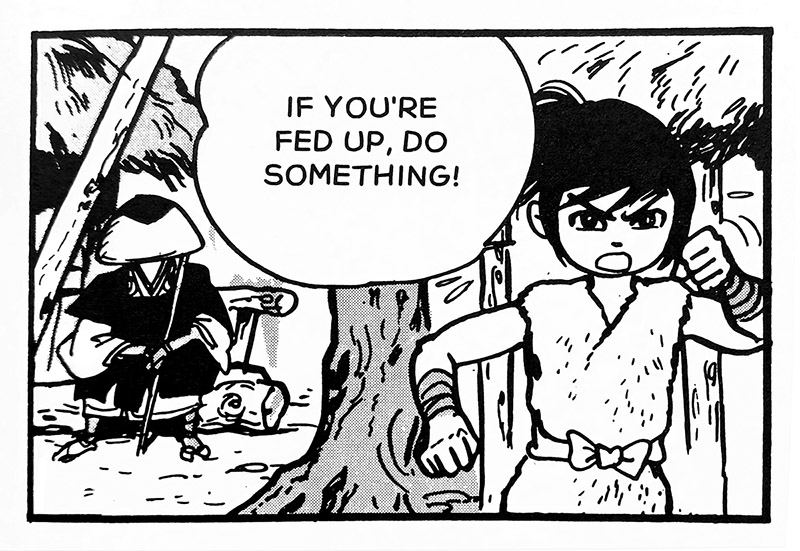 Kamui says: 'If you're fed up, do something! An unnamed itinerant monk watches in the background. How mysterious.